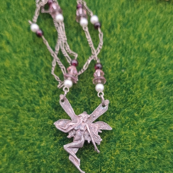 Estate Jewelry - Fairy Pendant Necklace with Purple and Silver‎ Accents 20 Inch N3805